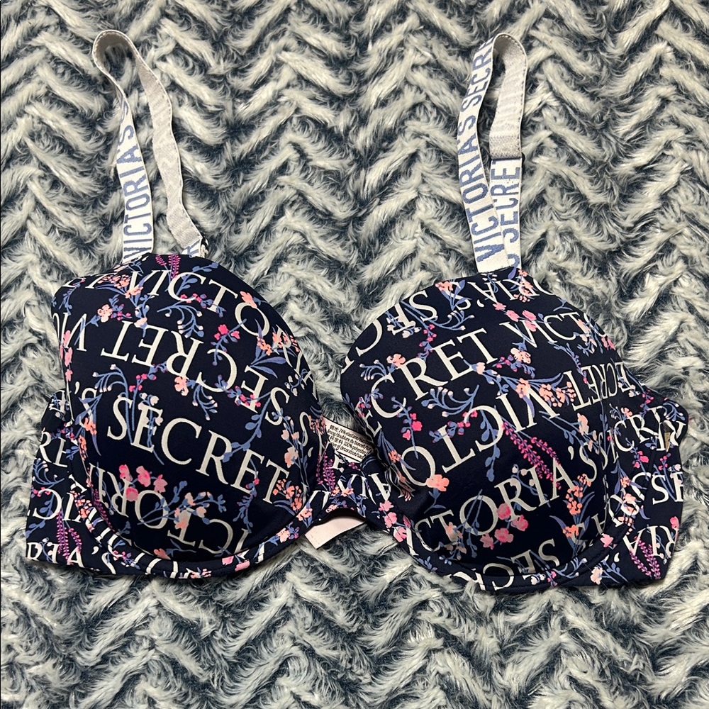 Victoria's Secret Navy Floral Logo Bra